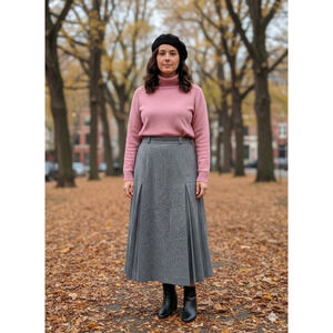 Vintage Charcoal Gray 100% Wool Structural Pleats Midi/maxi Skirt Sz 12 fits/8